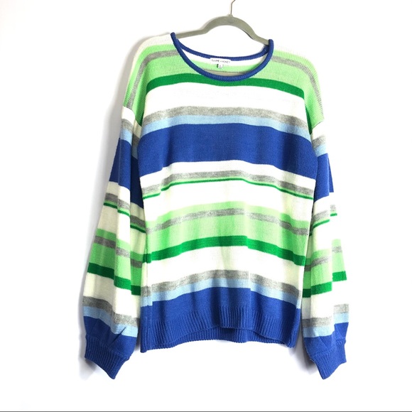 Thyme +Honey Ballon Hand Crew Neck Blue Sweater. Size Large. Classy Rare - Picture 1 of 8
